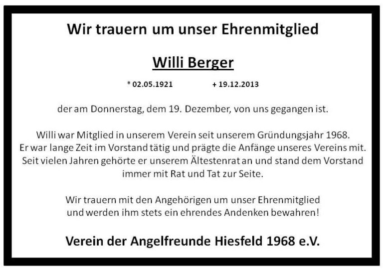 Read more about the article Trauer um Willi Berger