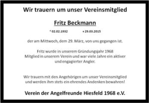 Read more about the article Trauer um Fritz Beckmann