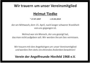 Read more about the article Trauer um Helmut Tiedke