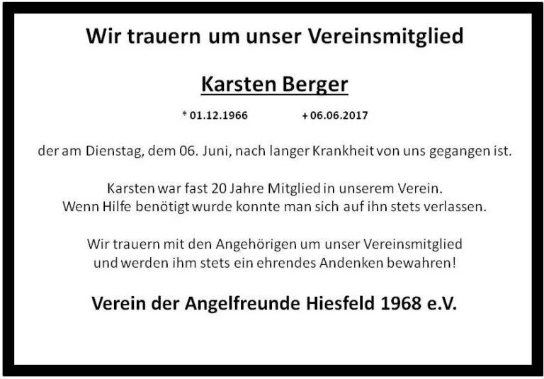 Mehr über den Artikel erfahren Trauer um Karsten Berger
