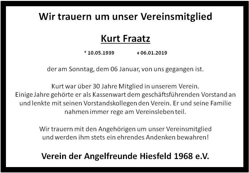 You are currently viewing Trauer um Kurt Fraatz